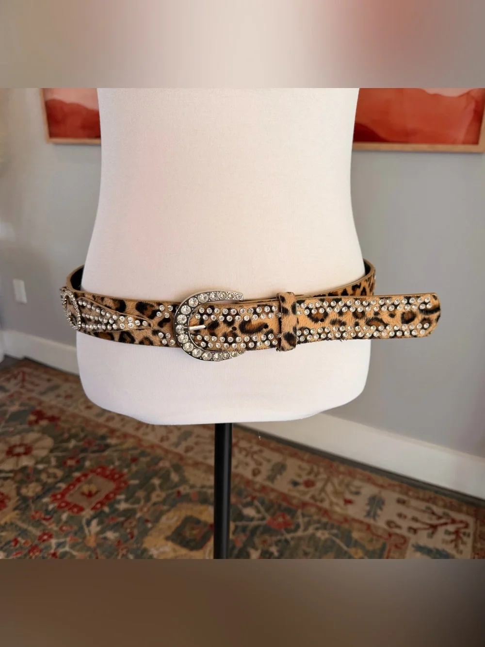 Leopard Print Rhinestone Western Belt